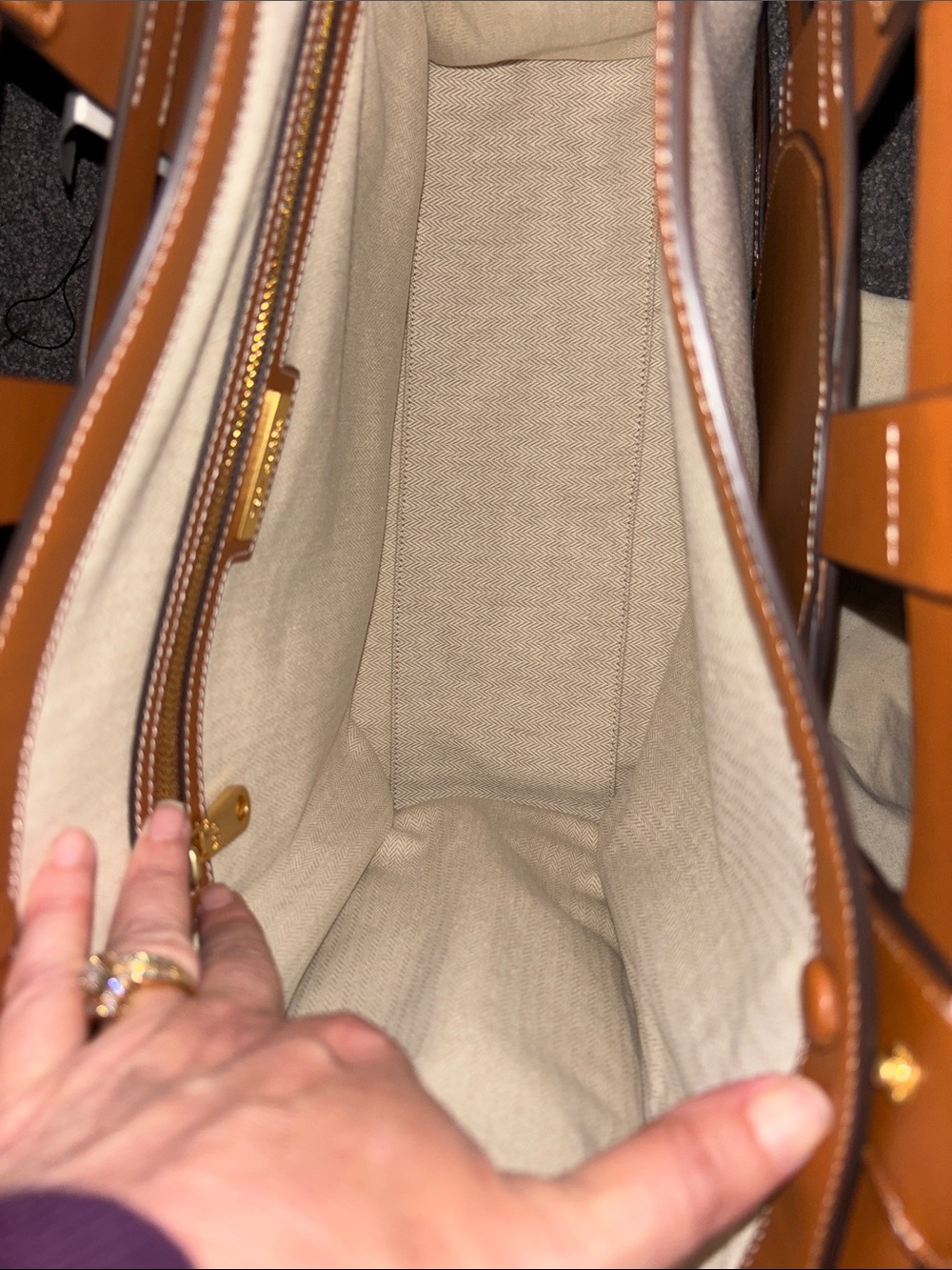 Tory Burch Floral Embroidered Cream Canvas Tote with Brown Trim - Picture 10 of 12
